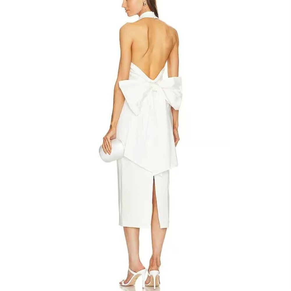 Elliatt Odori Bridal Bow Halter White Midi Dress